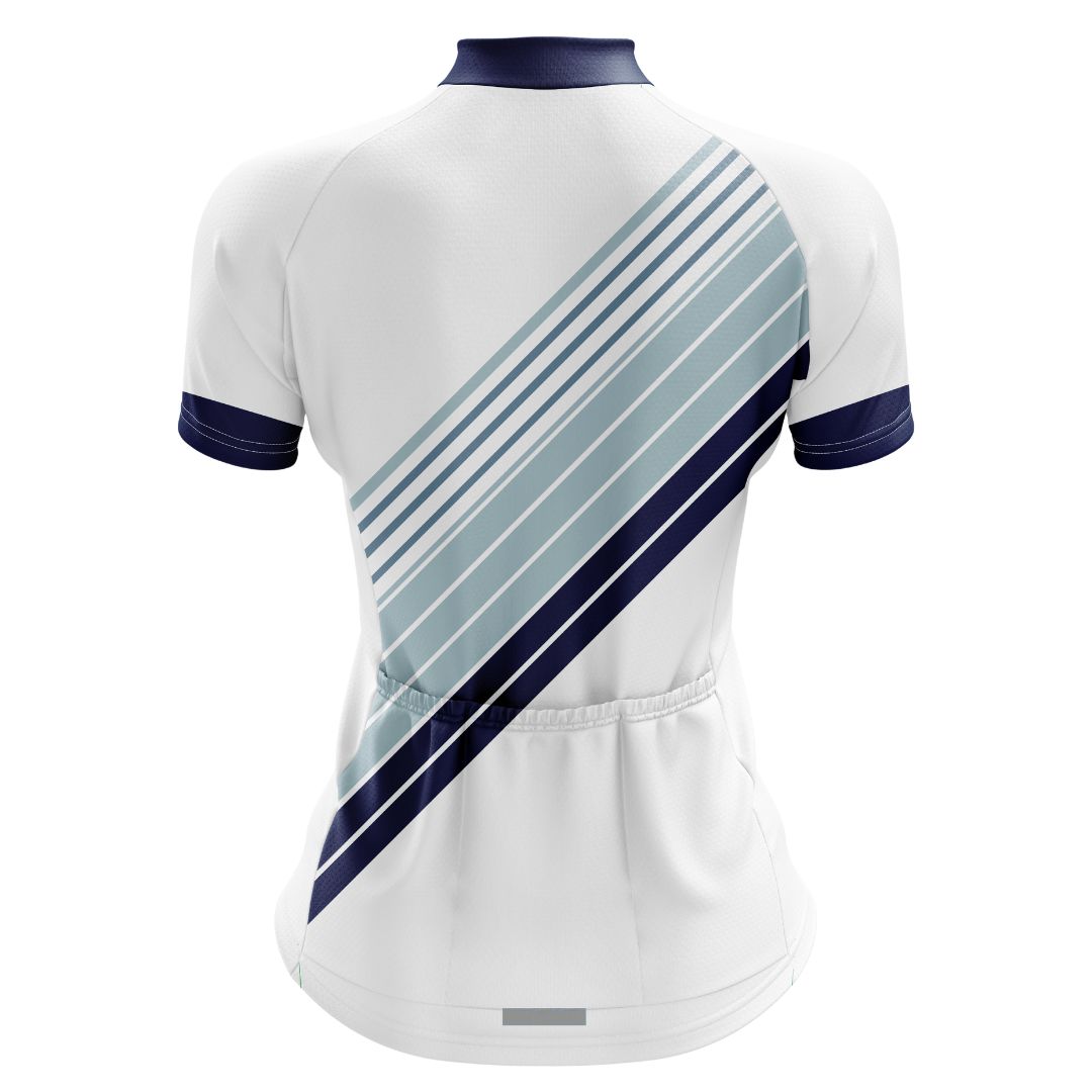 Zenith Stripes women's short sleeve cycling jersey with a modern stripe pattern, offering a tailored fit and high visibility.