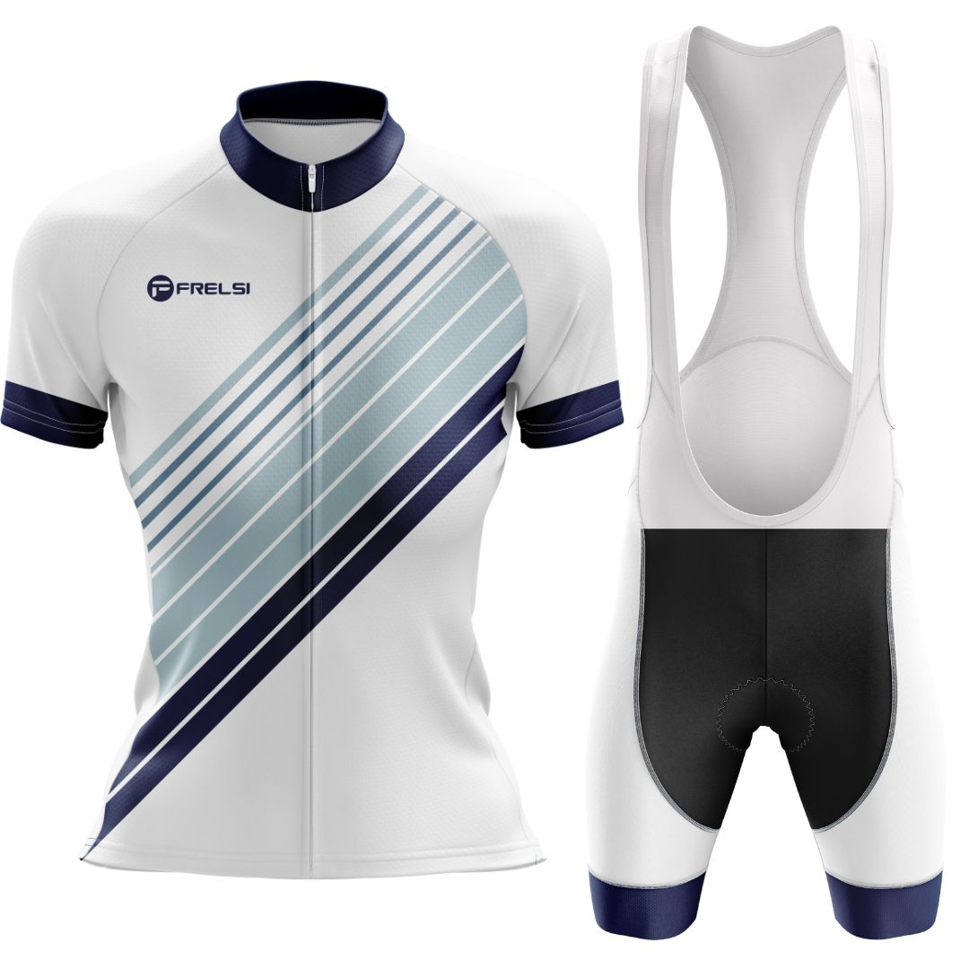 Stylish and functional Women's Zenith Stripes cycling kit, perfect for warm-weather rides with its lightweight jersey and ergonomic bib shorts.