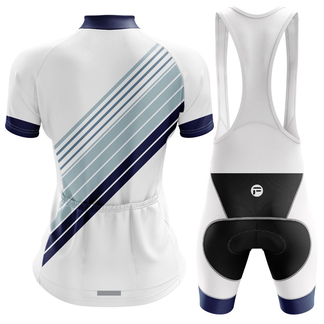 Women's cycling kit with a modern short sleeve jersey and supportive bib shorts, blending bold design and top-tier performance.