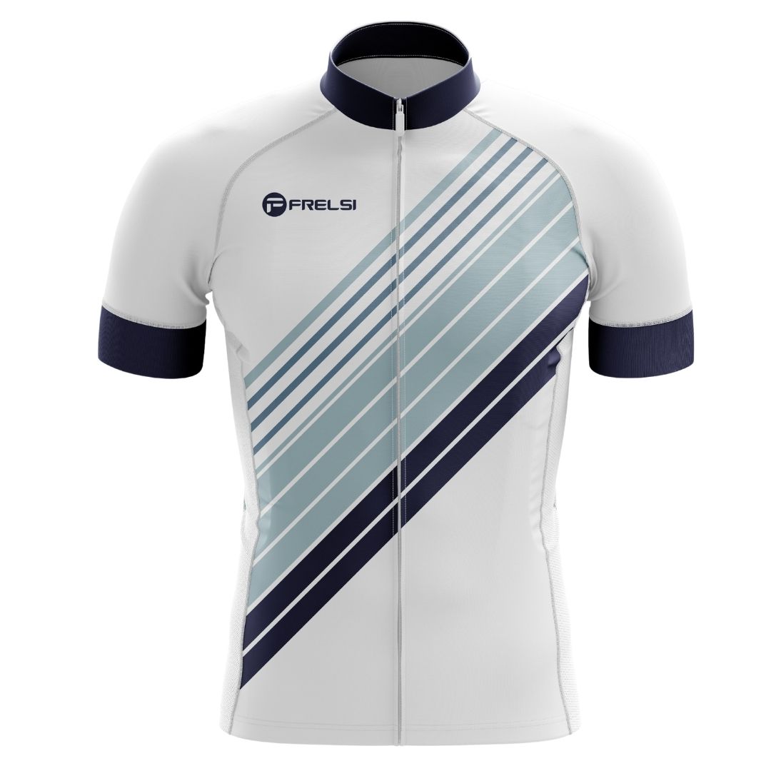 Stylish and lightweight men's short sleeve cycling jersey featuring bold diagonal stripe accents for a modern, aerodynamic look.