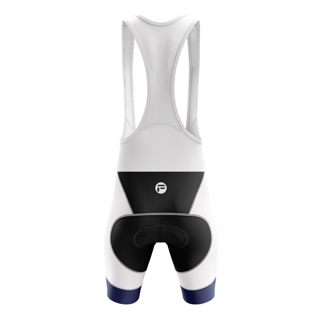 High-performance men's cycling bibs featuring a breathable shorts with diagonal stripes and matching bib shorts.