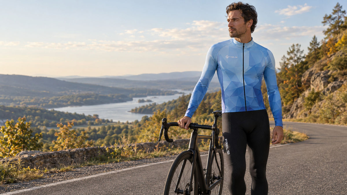 Men riding in Frelsi cycling kit