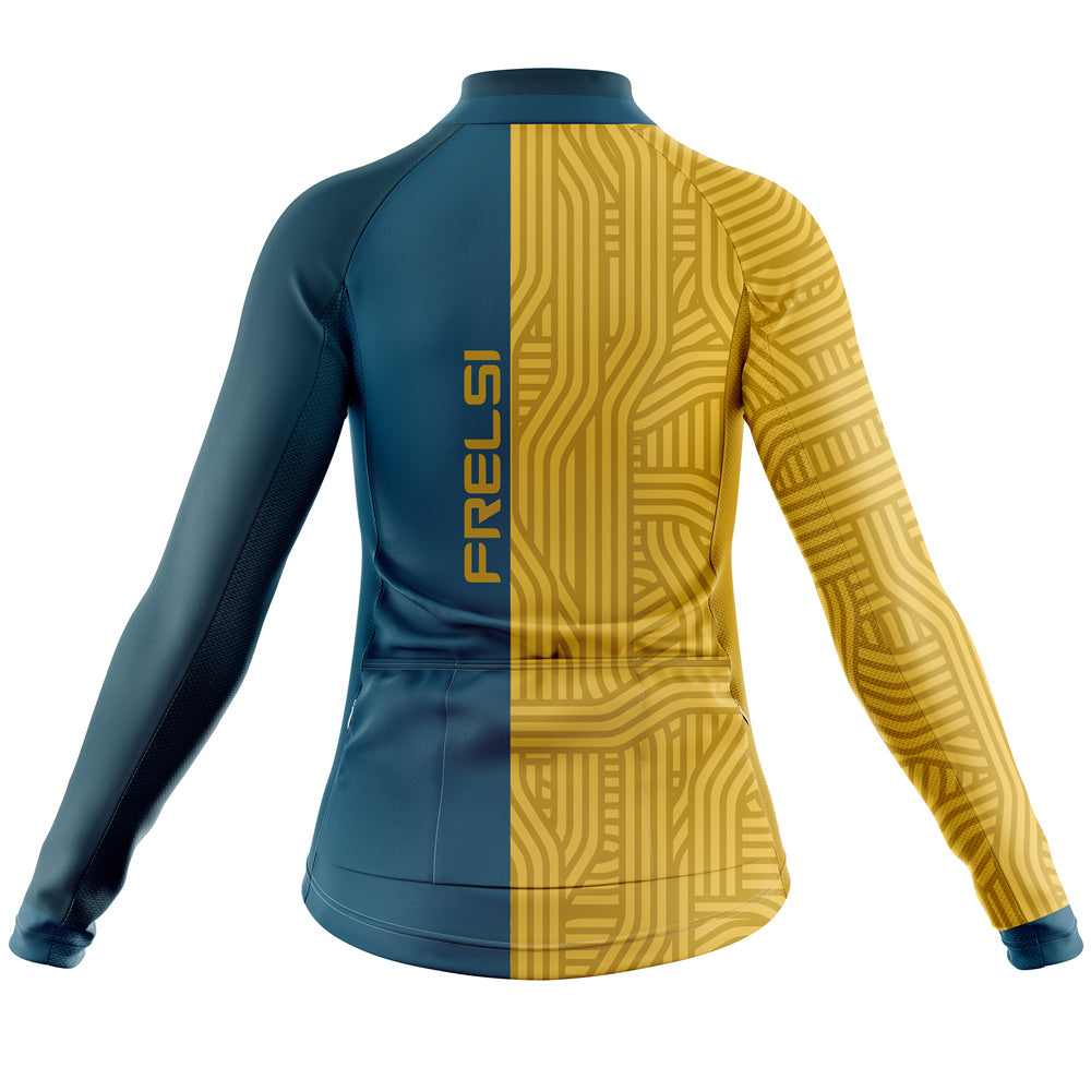 Blue and Yellow Paths | Women's Long Sleeve Cycling Jersey