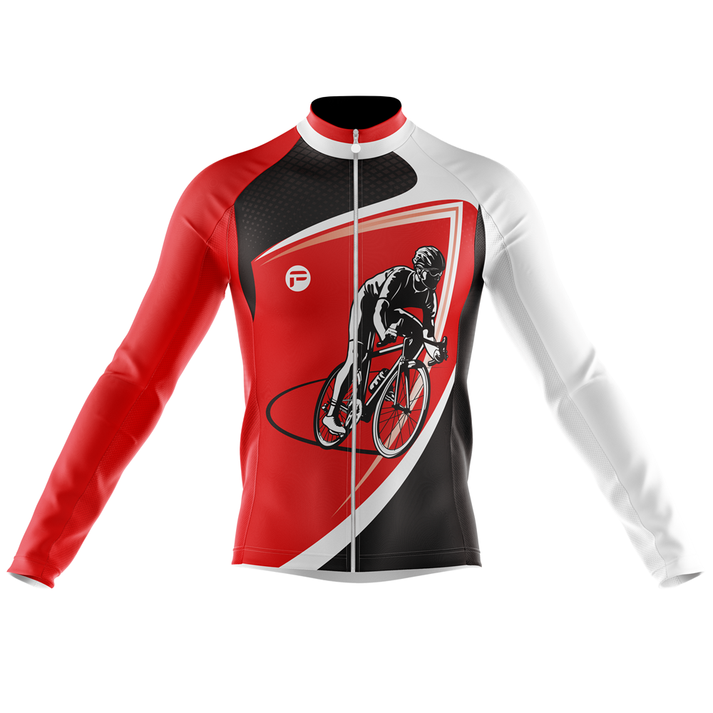Red Streaks | Men's Long Sleeve Cycling Jersey with an image of a road cyclist