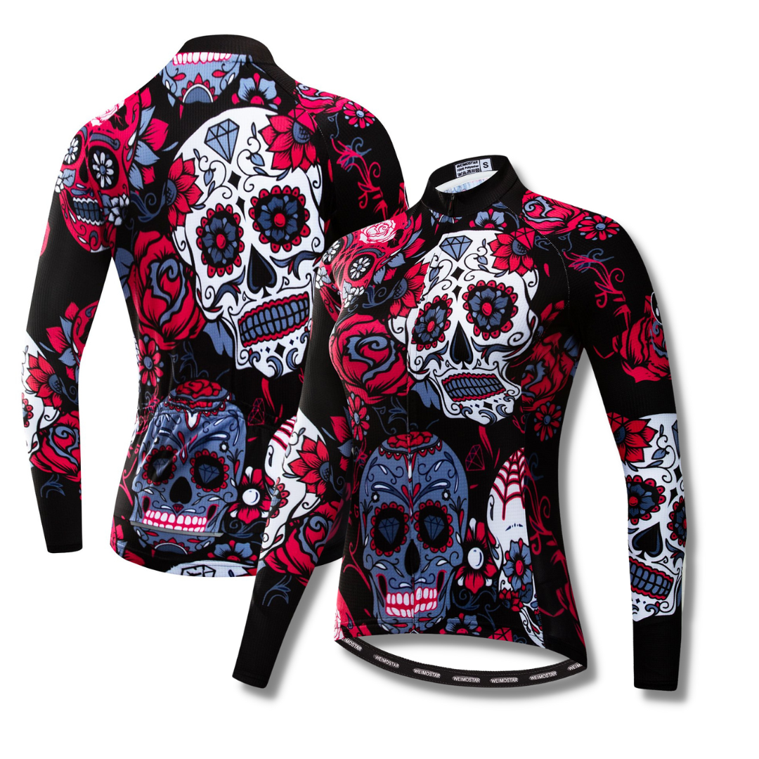 Pink Skull Flowers | Long Sleeve Cycling Jersey