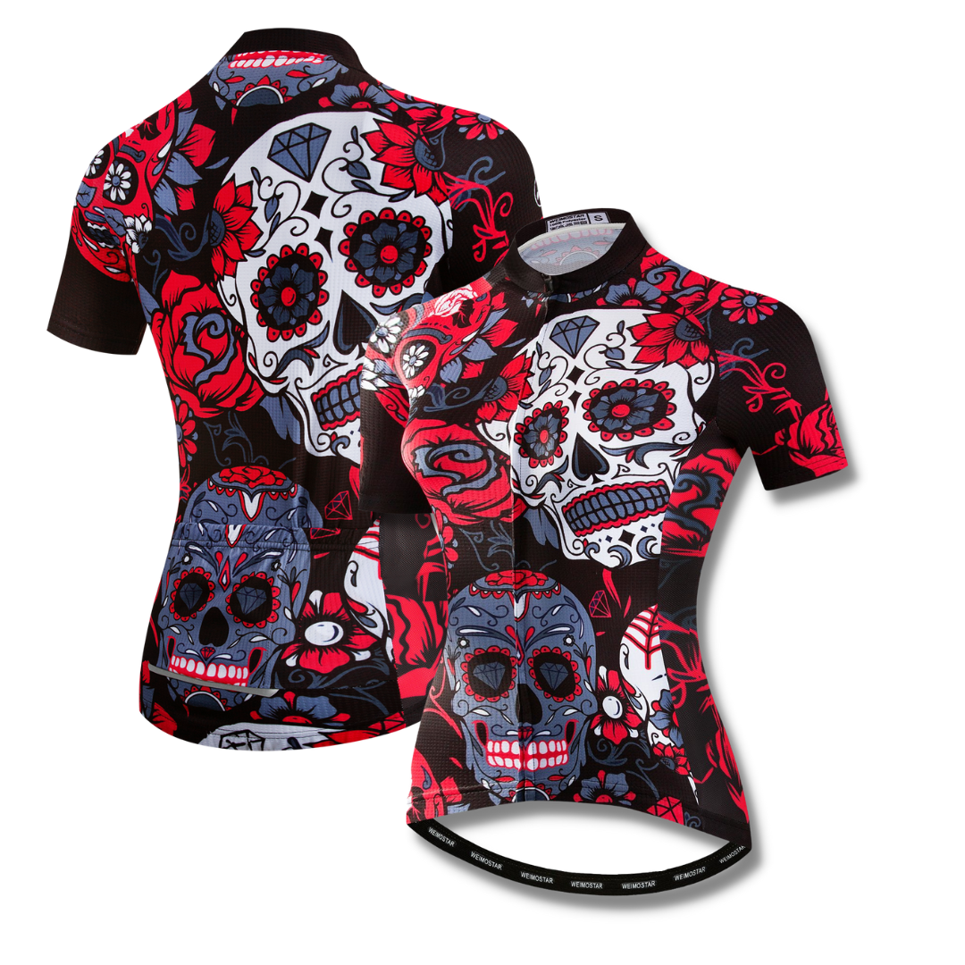 Pink Skull Flowers | Short Sleeve Cycling Jersey